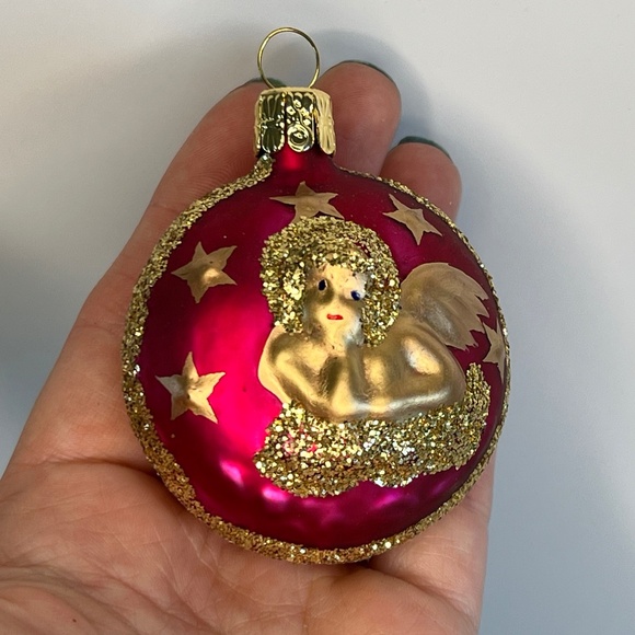 Vintage Cherub Glass Christmas Ornaments Set of 6 Blue And Red 2” - Picture 4 of 14